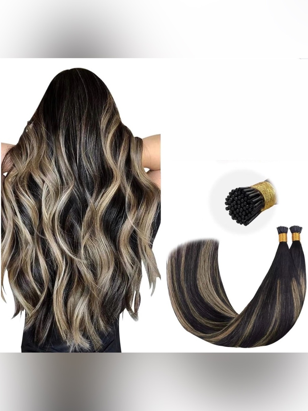 16” Balayage Black to Blonde ITip Human Hair Extensions 50g/100s #TF1‎